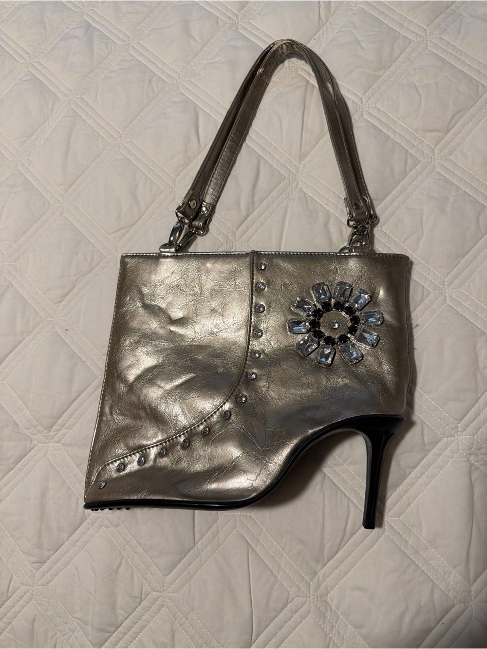 Silver Jeweled High-Heel Boot Bag